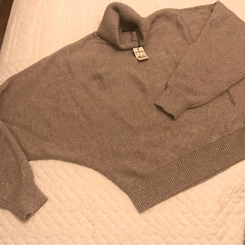 NWT Express Metallic Gold Batwing Turtleneck Sweater - Picture 4 of 5